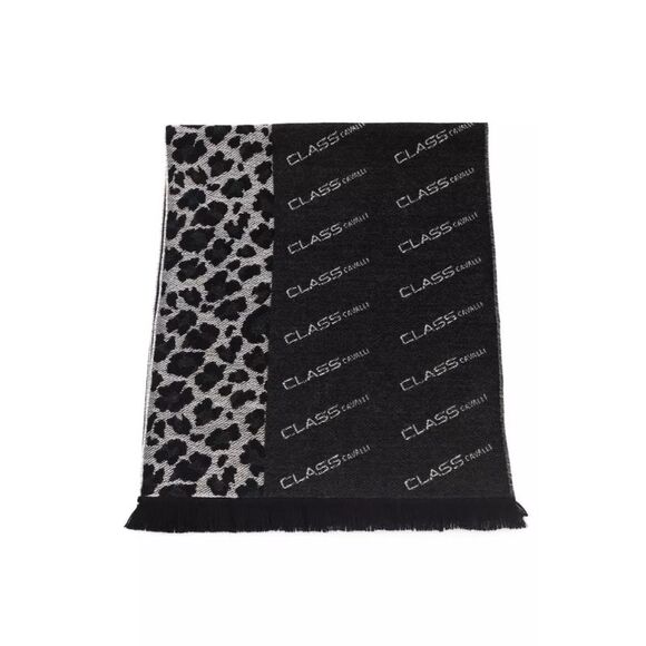 Cavalli Class Leopard Print Scarf CA22214 Men Black Scarves